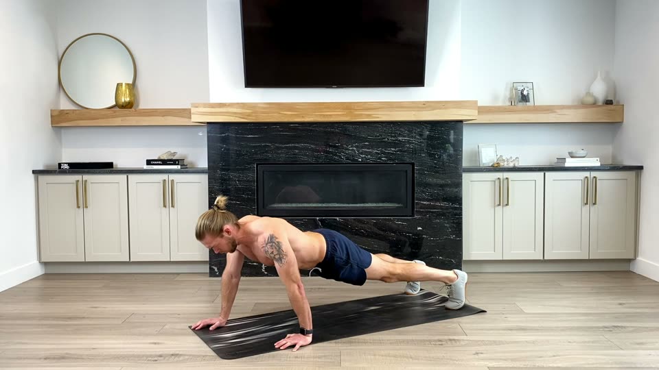Staggered push ups, side view